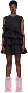 Черное многоярусное мини-платье с рюшами Msgm