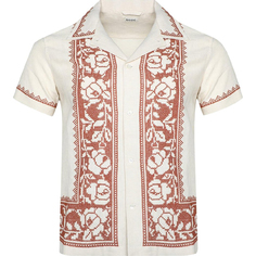 Рубашка Bode Cross Stitched Rose Garland Short-Sleeve, светло-бежевый/красно-коричневый
