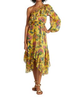 Асимметричное платье миди на одно плечо Vola Misa Los Angeles, цвет Yellow Multicolor
