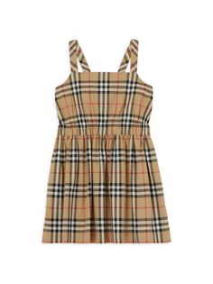 Платье Sigourney в винтажную клетку для маленьких девочек и девочек Burberry, цвет Beige Multi