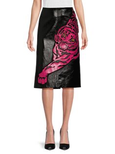 Кожаная юбка-миди с тигровым узором Valentino, цвет Nero