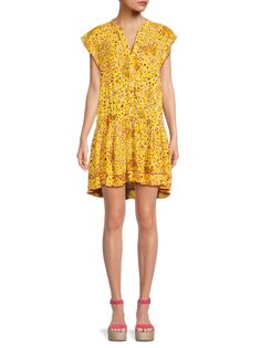 Платье Amora с заниженной талией и комбинированным принтом Poupette St Barth, цвет Yellow Multi