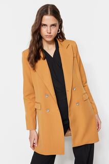 Пиджак светло-коричневого цвета с двойными карманами и пуговицами из тканого материала Trendyol Modest, коричневый