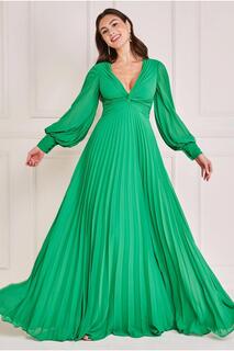 Плиссированное шифоновое платье макси Goddiva, зеленый