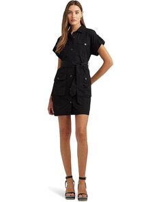 Платье LAUREN Ralph Lauren Belted Cotton Utility Shirtdress, черный