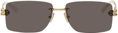 Золотые прямоугольные металлические солнцезащитные очки Bottega Veneta