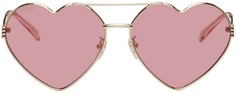 Золотые солнцезащитные очки в форме сердца Gucci, цвет Gold/Gold/Red