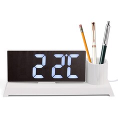 Часы - органайзер электронные, настольные, белая индикация, 11 x 25 см, от usb NO Brand
