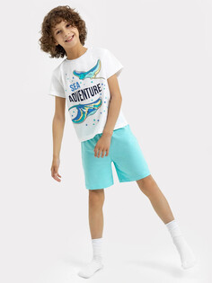 Комплект для мальчиков (белая футболка, бирюзовые шорты) Mark Formelle
