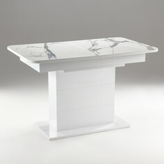 Стол кухонный на одной ножке раздвижной шамбор, 124(154)х75х76, белый гл/белый мрамор пластик 953893 NO Brand