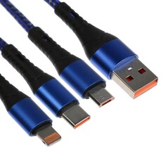 Кабель 3 в 1, microusb/type-c/lightning - usb, 3 а, 1.25 метра, синий NO Brand