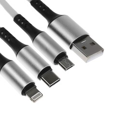 Кабель брелок 3 в 1, microusb/type-c/lightning - usb, 2.4 а, белый NO Brand