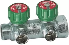Регулирующий коллектор 1"х3/4" с 2 отводами FAR FK 3821 134TP плоское уплотнение