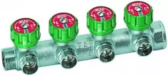 Регулирующий коллектор 1"х3/4" с 4 отводами FAR FK 3824 134TP плоское уплотнение