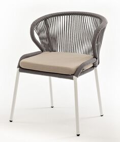 Плетеный стул Милан из роупа светло-серый, ткань бежевый 4sis