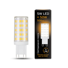 Лампа Gauss LED G9 AC185-265V 5W 500lm 2700K керамика 1/10/200