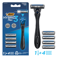 Станки для бритья многоразовые станок для бритья BIC Flex 3 Hybrid + 4 кассеты