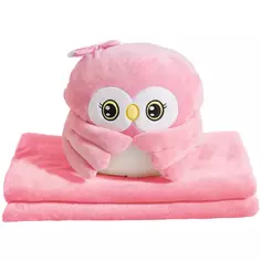 Плед с подушкой Сова 130x170 см велсофт цвет розовый Без бренда