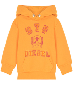 Оранжевая толстовка-худи с лого Diesel