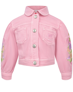 Розовая джинсовая куртка с вышивкой &quot;тюльпаны&quot; Monnalisa