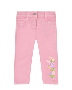 Розовые джинсы с вышивкой &quot;тюльпаны&quot; Monnalisa