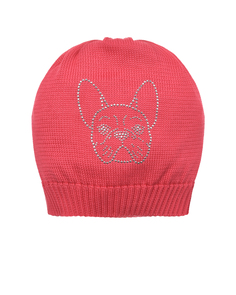 Шапка цвета фуксии с бульдогом из стразов Catya