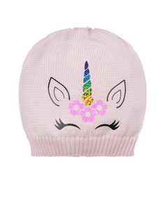 Розовая шапка с принтом &quot;единорог&quot; Catya