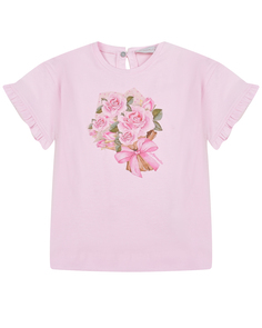 Розовая футболка с принтом &quot;букет&quot; Monnalisa