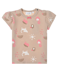 Бежевая футболка с принтом &quot;коты и лебеди&quot; Sanetta Kidswear