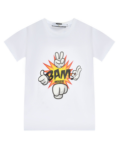 Футболка с принтом bam,белая Mousse kids