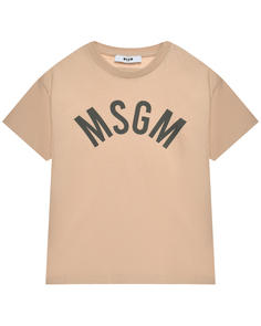 Футболка с логотипом на груди, бежевая MSGM