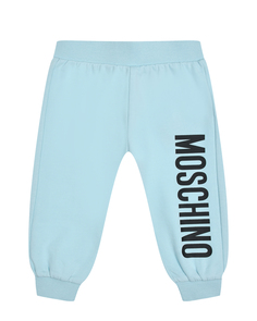 Спортивные брюки с вертикальным лого, голубые Moschino