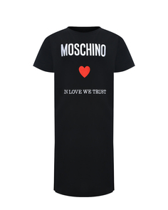 Платье-футболка с принтом &quot;In love we trust&quot;, черное Moschino