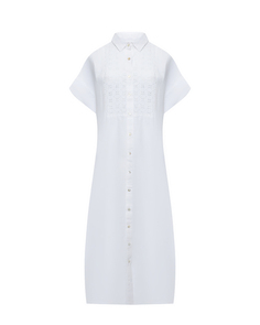 Платье рубашкой с декором макраме, белое 120% Lino