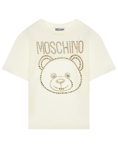 Футболка с лого из золотых заклепок Moschino