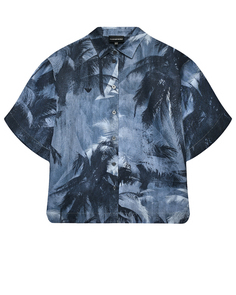 Рубашка с принтом &quot;пальмы&quot;, синяя Emporio Armani