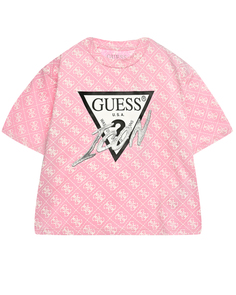 Футболка со сплошным белым лого, розовая Guess