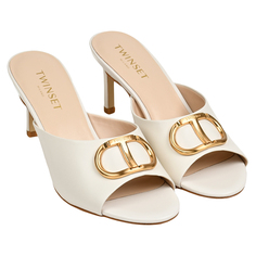 Сабо на каблуке с металлическим лого, белые TWINSET