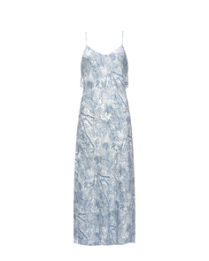 Платье-макси на бретелях с голубым принтом флора, белое Dan Maralex