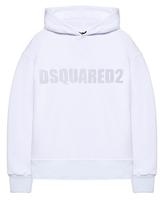 Толстовка-худи с лого в тон, белая Dsquared2