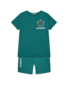 Комплект с принтом мяча и логотипом футболка + бермуды, зеленый Bikkembergs
