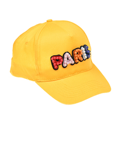 Желтая шапка с надписью &quot;PARIS&quot; из бусин Regina