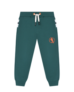 Зеленые спортивные брюки с оранжевым лого Bikkembergs