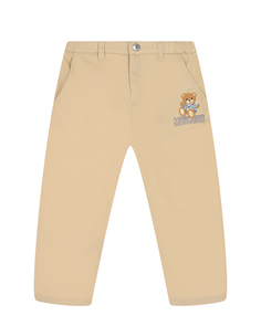 Бежевые брюки с вышивкой &quot;медвежонок&quot; Moschino