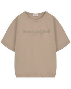 Бежевая футболка с принтом &quot;dream out loud&quot; Brunello Cucinelli