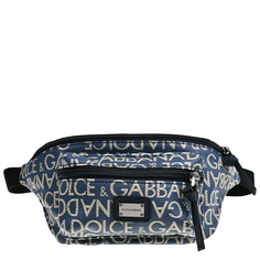 Сумка поясная жаккард сплошной логотип, темно - синяя Dolce&Gabbana