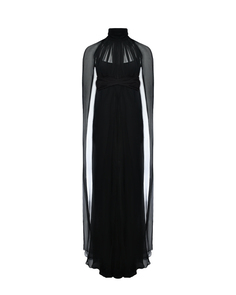 Платье макси шифоновое с воротом, черное Alberta Ferretti
