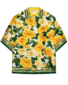 Шелковая рубашка со сплошным принтом &quot;желтые розы&quot; Dolce&Gabbana