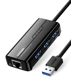 Сетевой адаптер UGREEN 20265 USB 3.0 Hub with Gigabit Ethernet, черный