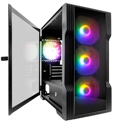 Корпус mATX 1STPLAYER TRILOBITE T3-G ARGB T3-G-BK-4F2(AP) черный, без БП, боковая панель из закаленного стекла, USB 3.0, 2*USB 2.0, audio